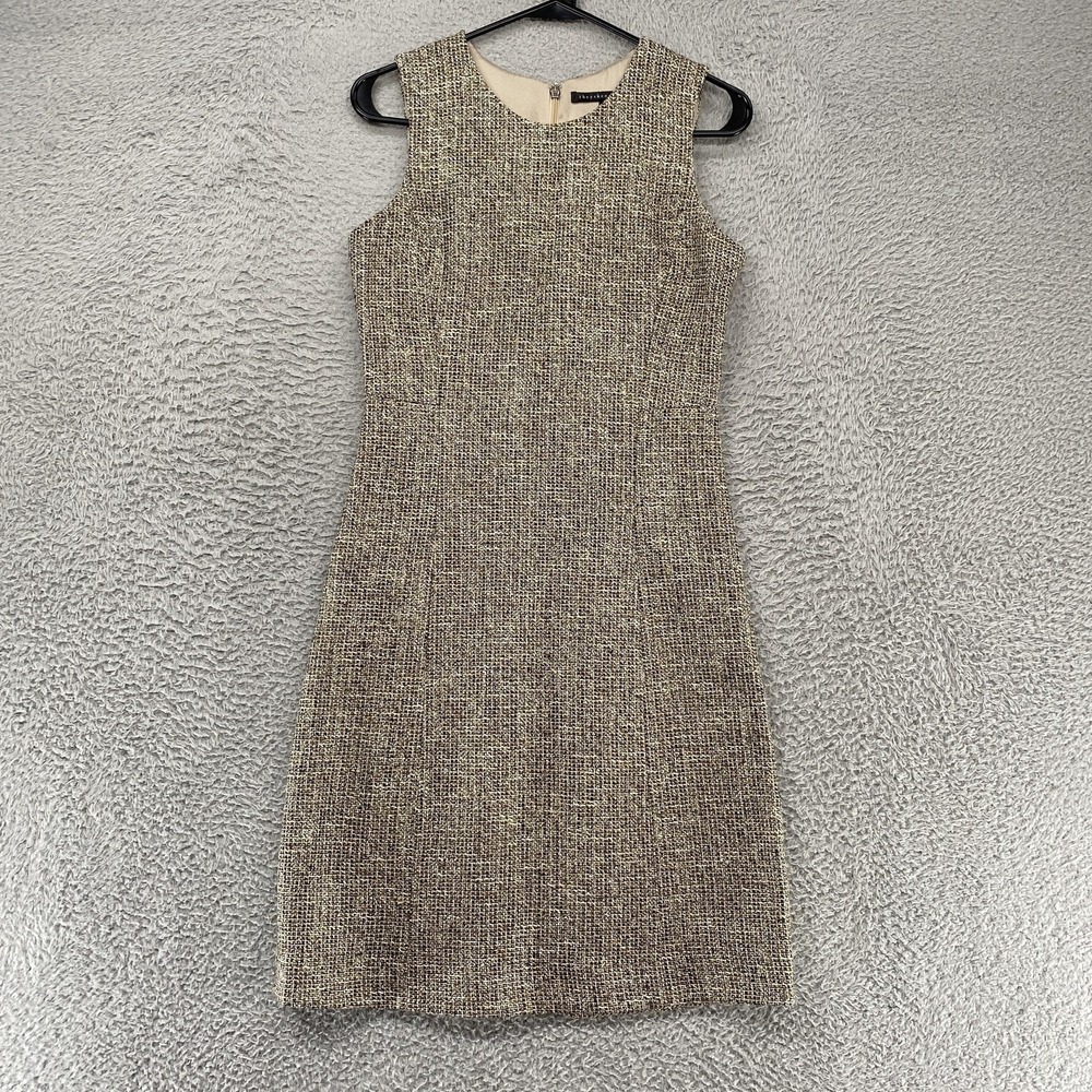 Theyskens Theory Dress Womens 2 Beige Tweed Sheath Knee Length Office Academia